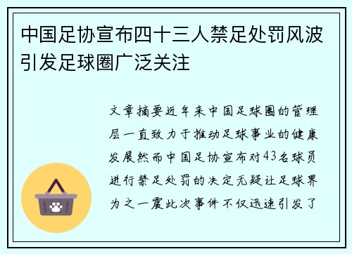 中国足协宣布四十三人禁足处罚风波引发足球圈广泛关注 中国足协宣布四十三人禁足处罚风波引发足球圈广泛关注